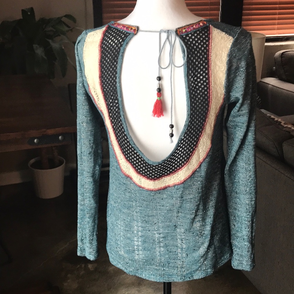 Daytrip Open Back Blue Embroidered Top